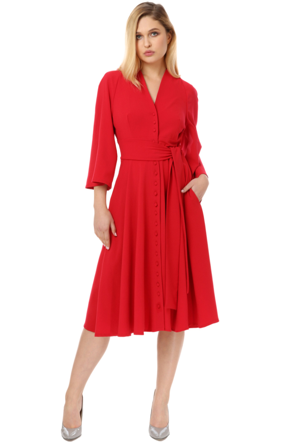 Sukienka midi z guzikami czerwona