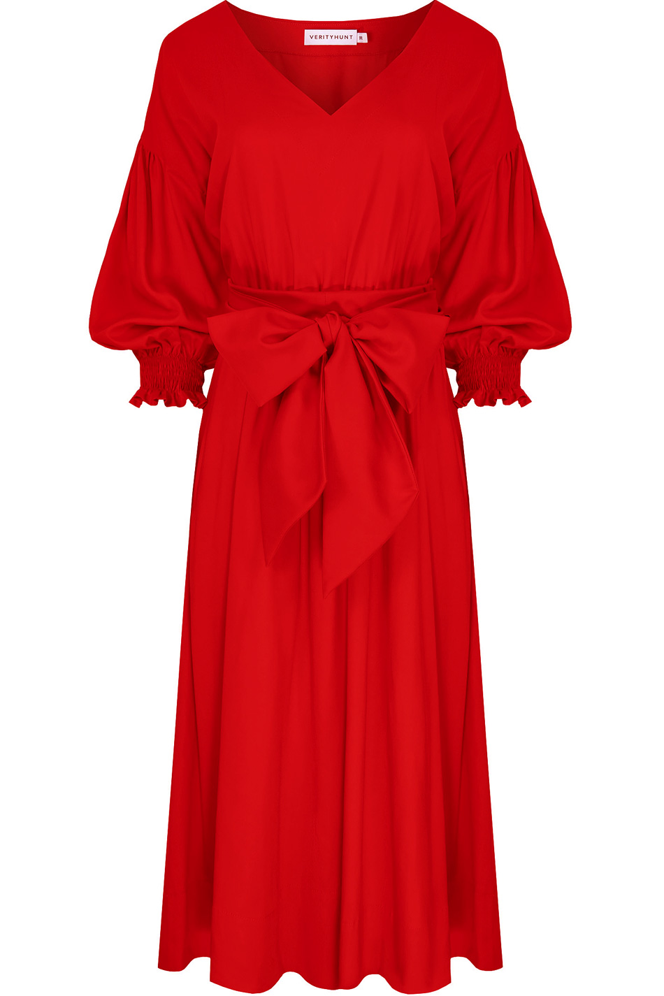 Sukienka midi bufiaste rękawy z bawełny czerwona