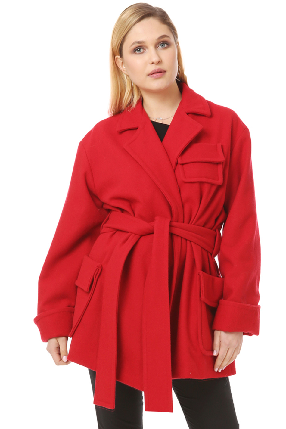 Płaszcz wełniany z kieszeniami czerwony