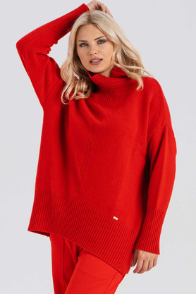 Sweter wełniany z kaszmirem Saar Look 263 czerwony by LOOK made with Love