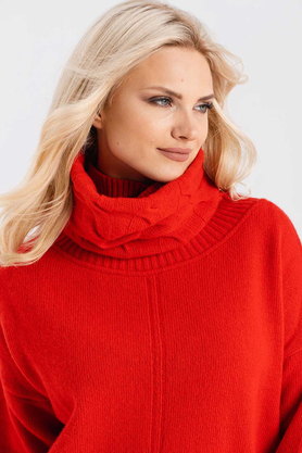 Wełniany szal komin warkocze Dorothy Look 243 czerwony by LOOK made with Love 