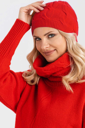 Wełniany szal komin warkocze Dorothy Look 243 czerwony by LOOK made with Love 