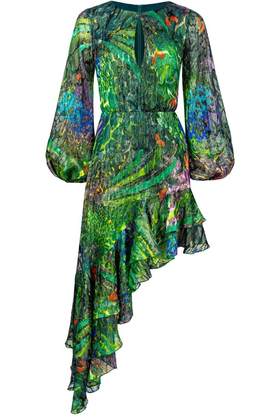 Sukienka jedwabna z asymetryczną falbaną SHINE by MIA My Image Art