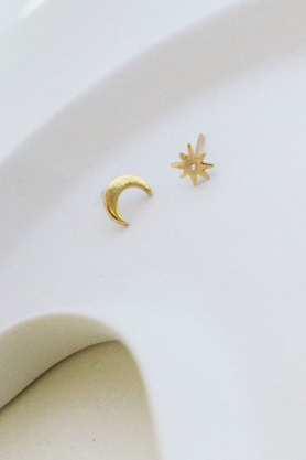 Kolczyki Księżyc & Gwiazdka z cyrkonią złote by La Tienne