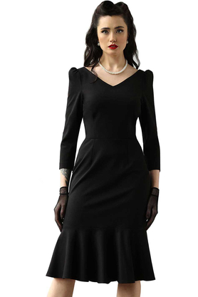 Sukienka retro z falbaną czarna by Kasia Miciak