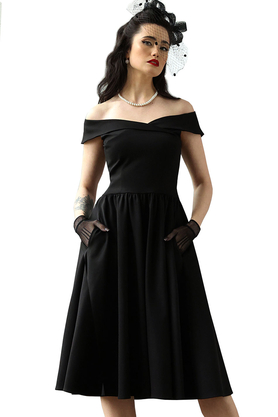 Sukienka z hiszpańskim dekoltem czarna by Kasia Miciak
