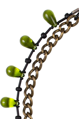 Naszyjnik podwójny łańcuch krople zielone by KOD