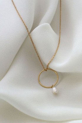 Naszyjnik srebrny złocony koło z perłą by La Tienne