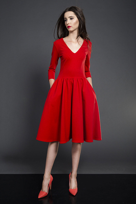 Sukienka rozkloszowana midi czerwień by Kasia Miciak