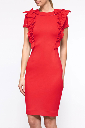 Sukienka z ozdobnym przodem krótki rękaw czerwona by Yuliya Babich