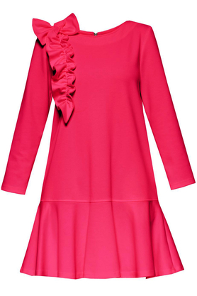 Sukienka z falbaną i aplikacją różowa by Yuliya Babich