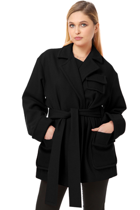 Płaszcz wełniany z kieszeniami czarny by VerityHunt